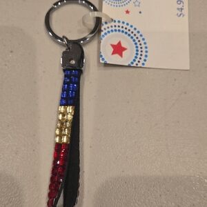 Elegant Multicolor Keychain with Red, Blue, and Gold Accents